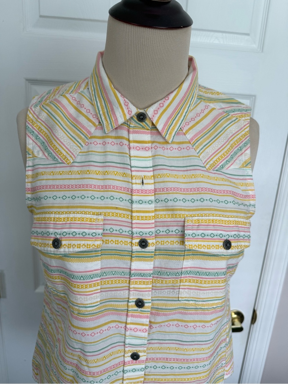 Ariat Jasmine Shirt Sleeveless Striped Button-Front Top in Yellow - Picture 8 of 11